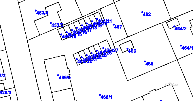 Parcela st. 466/26 v KÚ Hradiště u Plzně, Katastrální mapa