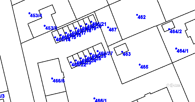 Parcela st. 466/27 v KÚ Hradiště u Plzně, Katastrální mapa