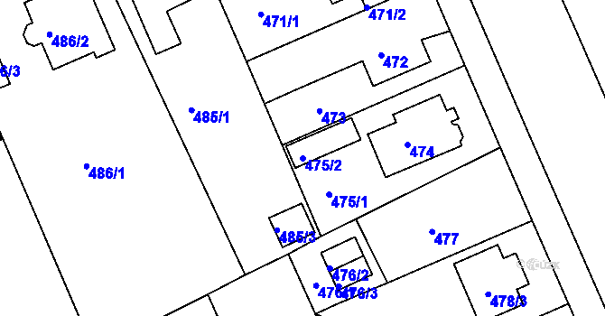 Parcela st. 475/2 v KÚ Hradiště u Plzně, Katastrální mapa