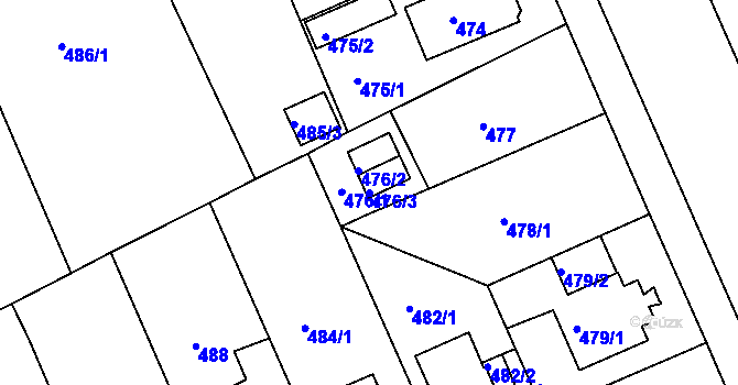 Parcela st. 476/3 v KÚ Hradiště u Plzně, Katastrální mapa