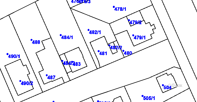 Parcela st. 481 v KÚ Hradiště u Plzně, Katastrální mapa