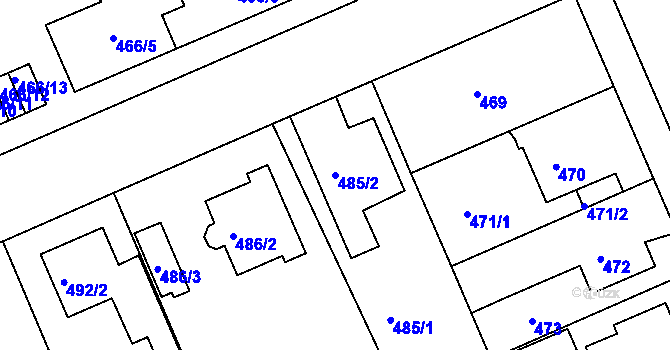 Parcela st. 485/2 v KÚ Hradiště u Plzně, Katastrální mapa