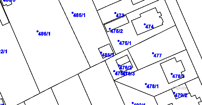 Parcela st. 485/3 v KÚ Hradiště u Plzně, Katastrální mapa