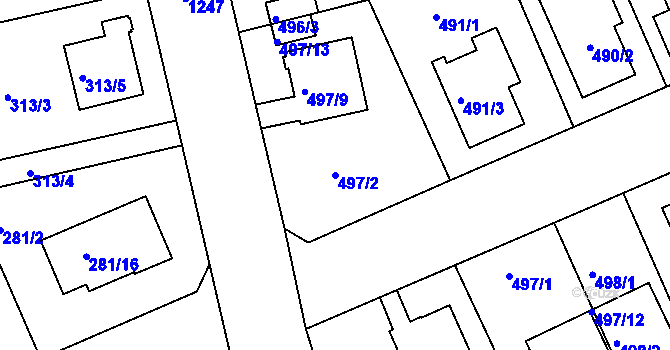 Parcela st. 497/2 v KÚ Hradiště u Plzně, Katastrální mapa