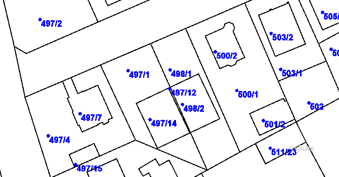 Parcela st. 497/12 v KÚ Hradiště u Plzně, Katastrální mapa