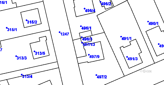 Parcela st. 497/13 v KÚ Hradiště u Plzně, Katastrální mapa