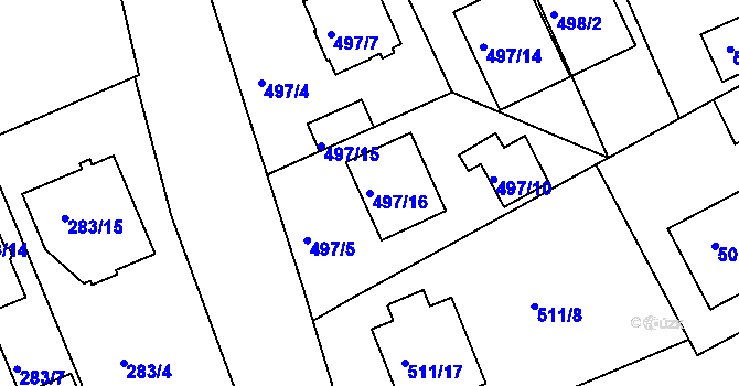 Parcela st. 497/16 v KÚ Hradiště u Plzně, Katastrální mapa