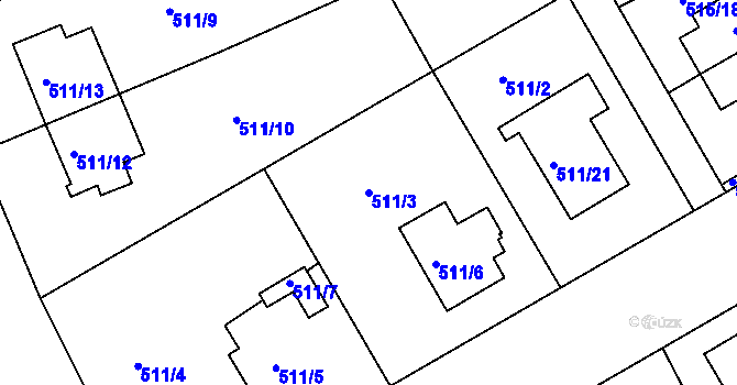 Parcela st. 511/3 v KÚ Hradiště u Plzně, Katastrální mapa