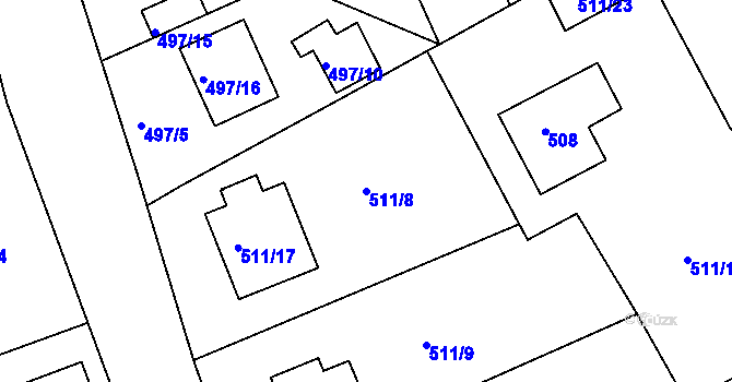 Parcela st. 511/8 v KÚ Hradiště u Plzně, Katastrální mapa
