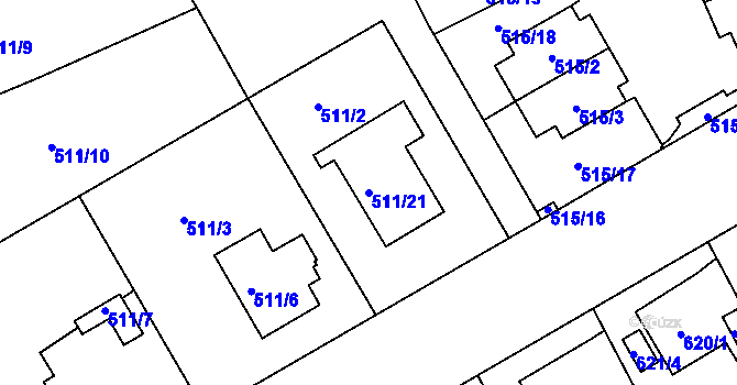 Parcela st. 511/21 v KÚ Hradiště u Plzně, Katastrální mapa