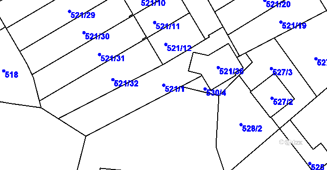 Parcela st. 521/1 v KÚ Hradiště u Plzně, Katastrální mapa