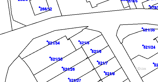 Parcela st. 521/5 v KÚ Hradiště u Plzně, Katastrální mapa