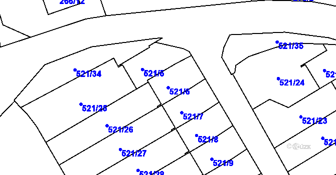 Parcela st. 521/6 v KÚ Hradiště u Plzně, Katastrální mapa