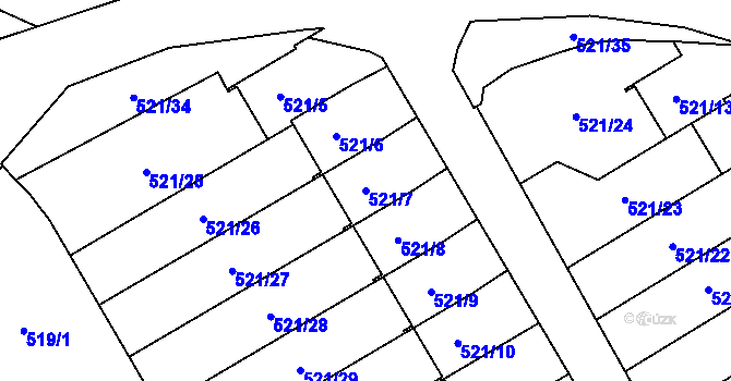 Parcela st. 521/7 v KÚ Hradiště u Plzně, Katastrální mapa