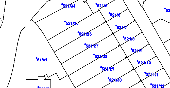Parcela st. 521/27 v KÚ Hradiště u Plzně, Katastrální mapa