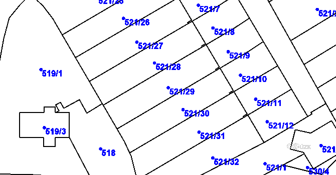 Parcela st. 521/29 v KÚ Hradiště u Plzně, Katastrální mapa