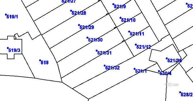 Parcela st. 521/31 v KÚ Hradiště u Plzně, Katastrální mapa