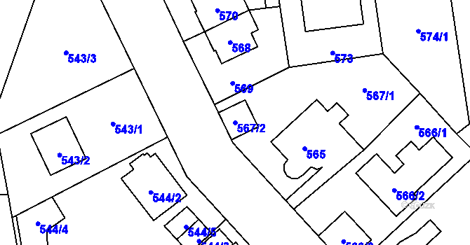 Parcela st. 567/2 v KÚ Hradiště u Plzně, Katastrální mapa