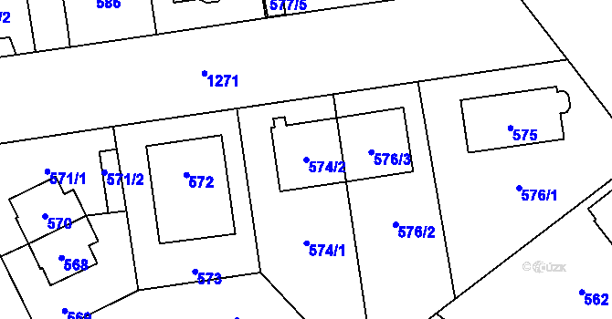 Parcela st. 574/2 v KÚ Hradiště u Plzně, Katastrální mapa