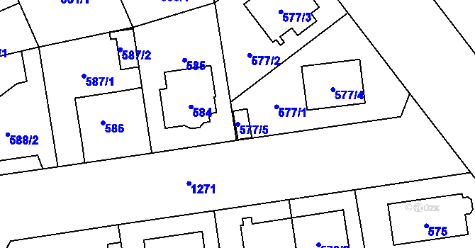 Parcela st. 577/5 v KÚ Hradiště u Plzně, Katastrální mapa