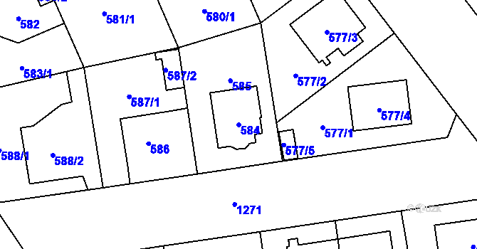 Parcela st. 584 v KÚ Hradiště u Plzně, Katastrální mapa