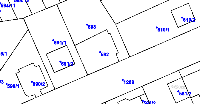Parcela st. 592 v KÚ Hradiště u Plzně, Katastrální mapa