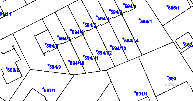 Parcela st. 594/12 v KÚ Hradiště u Plzně, Katastrální mapa