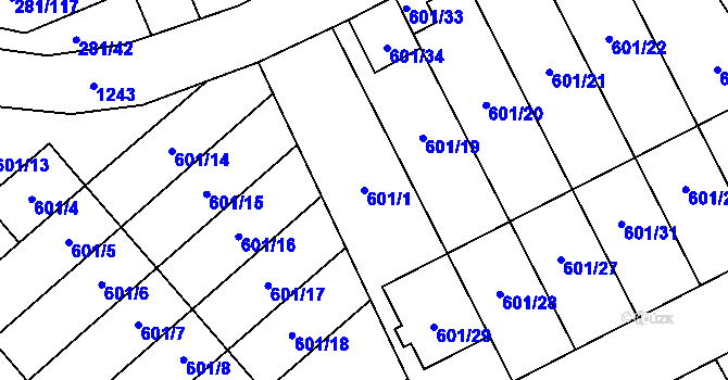 Parcela st. 601/1 v KÚ Hradiště u Plzně, Katastrální mapa