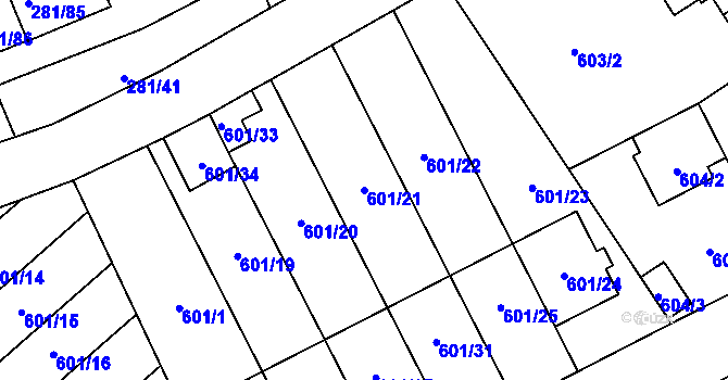 Parcela st. 601/21 v KÚ Hradiště u Plzně, Katastrální mapa