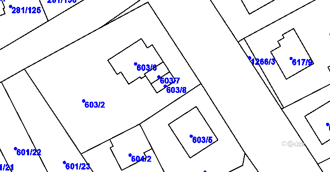 Parcela st. 603/8 v KÚ Hradiště u Plzně, Katastrální mapa
