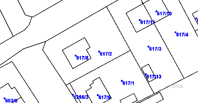 Parcela st. 617/2 v KÚ Hradiště u Plzně, Katastrální mapa