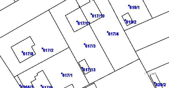 Parcela st. 617/3 v KÚ Hradiště u Plzně, Katastrální mapa