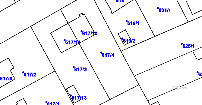 Parcela st. 617/4 v KÚ Hradiště u Plzně, Katastrální mapa