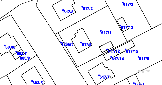 Parcela st. 617/9 v KÚ Hradiště u Plzně, Katastrální mapa