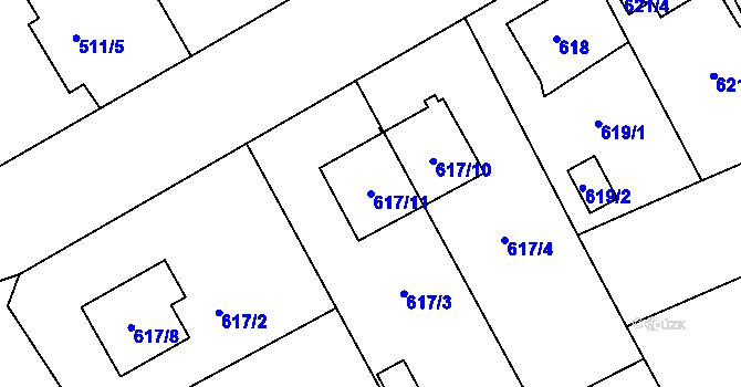 Parcela st. 617/11 v KÚ Hradiště u Plzně, Katastrální mapa