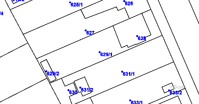 Parcela st. 629/1 v KÚ Hradiště u Plzně, Katastrální mapa