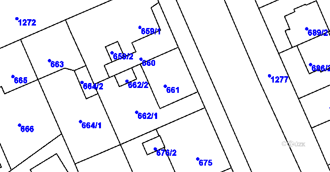 Parcela st. 661 v KÚ Hradiště u Plzně, Katastrální mapa