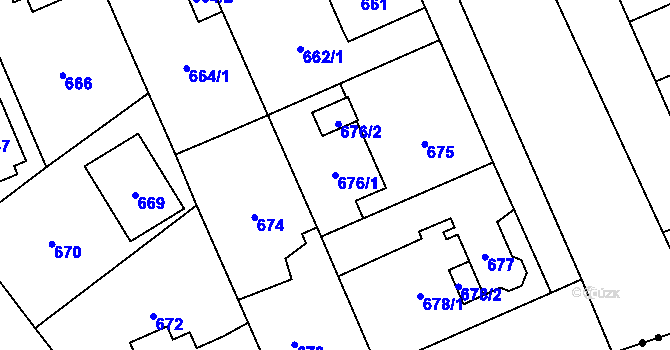 Parcela st. 676/1 v KÚ Hradiště u Plzně, Katastrální mapa
