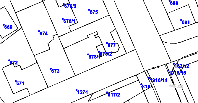 Parcela st. 678/2 v KÚ Hradiště u Plzně, Katastrální mapa