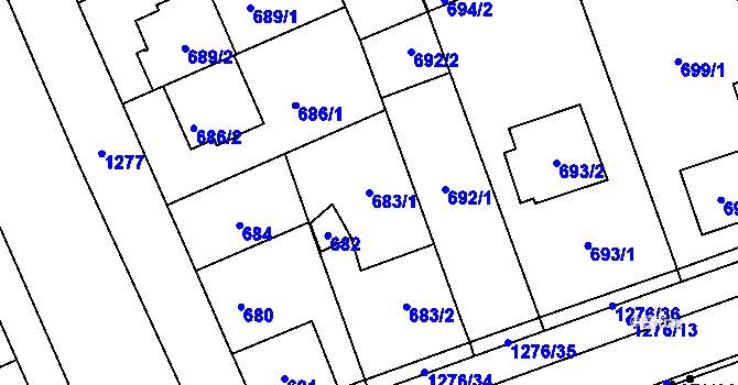 Parcela st. 683/1 v KÚ Hradiště u Plzně, Katastrální mapa