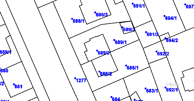 Parcela st. 689/2 v KÚ Hradiště u Plzně, Katastrální mapa
