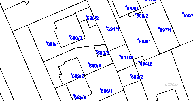 Parcela st. 689/3 v KÚ Hradiště u Plzně, Katastrální mapa
