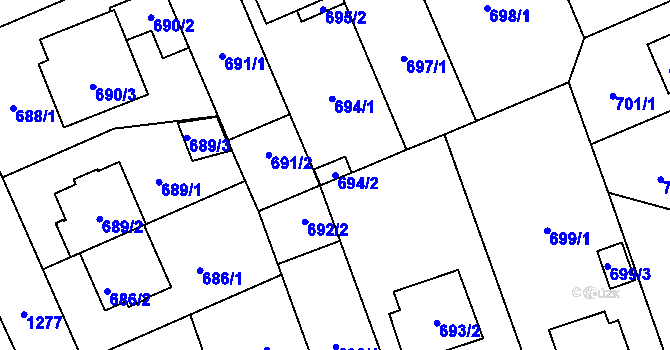 Parcela st. 694/2 v KÚ Hradiště u Plzně, Katastrální mapa