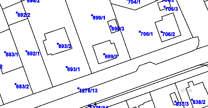 Parcela st. 699/2 v KÚ Hradiště u Plzně, Katastrální mapa