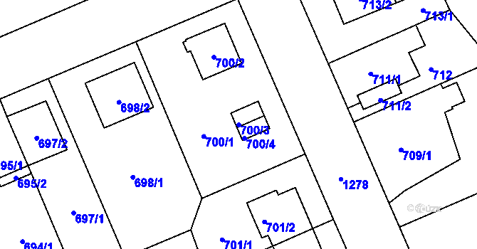 Parcela st. 700/3 v KÚ Hradiště u Plzně, Katastrální mapa