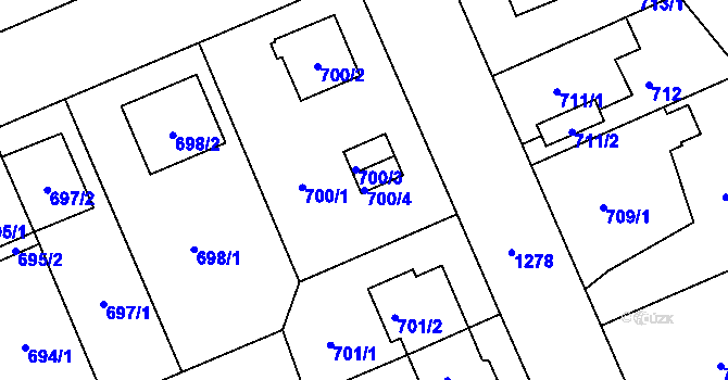 Parcela st. 700/4 v KÚ Hradiště u Plzně, Katastrální mapa