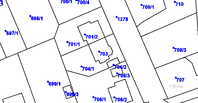 Parcela st. 703 v KÚ Hradiště u Plzně, Katastrální mapa