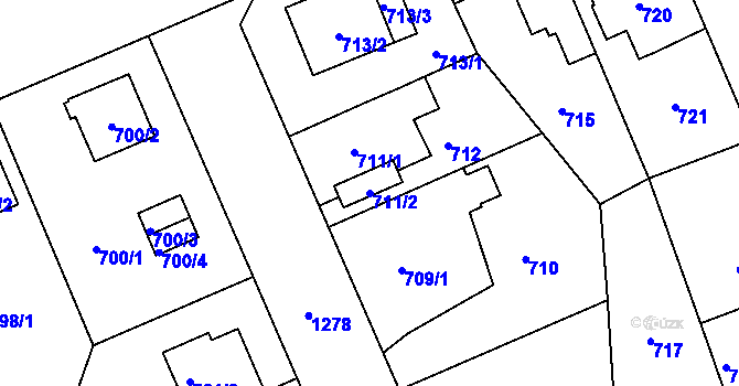 Parcela st. 711/2 v KÚ Hradiště u Plzně, Katastrální mapa
