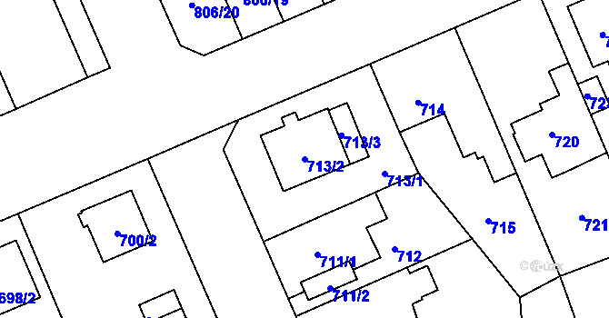 Parcela st. 713/2 v KÚ Hradiště u Plzně, Katastrální mapa