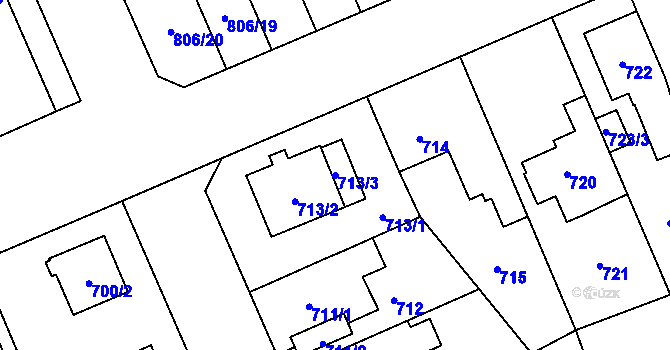 Parcela st. 713/3 v KÚ Hradiště u Plzně, Katastrální mapa